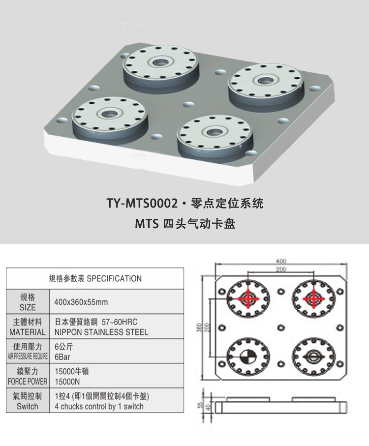 MTS四頭氣動卡盤,erowa零點定位夾具
